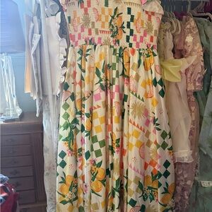 JessaKae Cream Sundress with Yellow, Green & Pink Floral Print